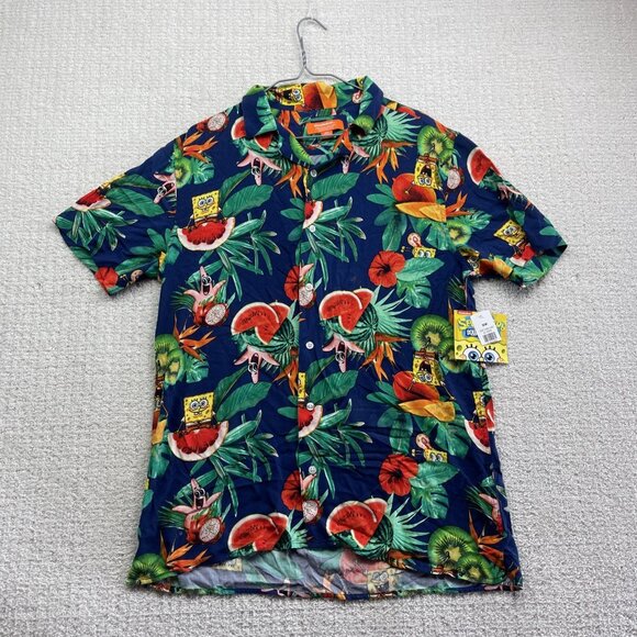 Spongebob SquarePants Hawaiian Fruits Funky Floral AOP Shirt MenSz M Button Up - Picture 1 of 9